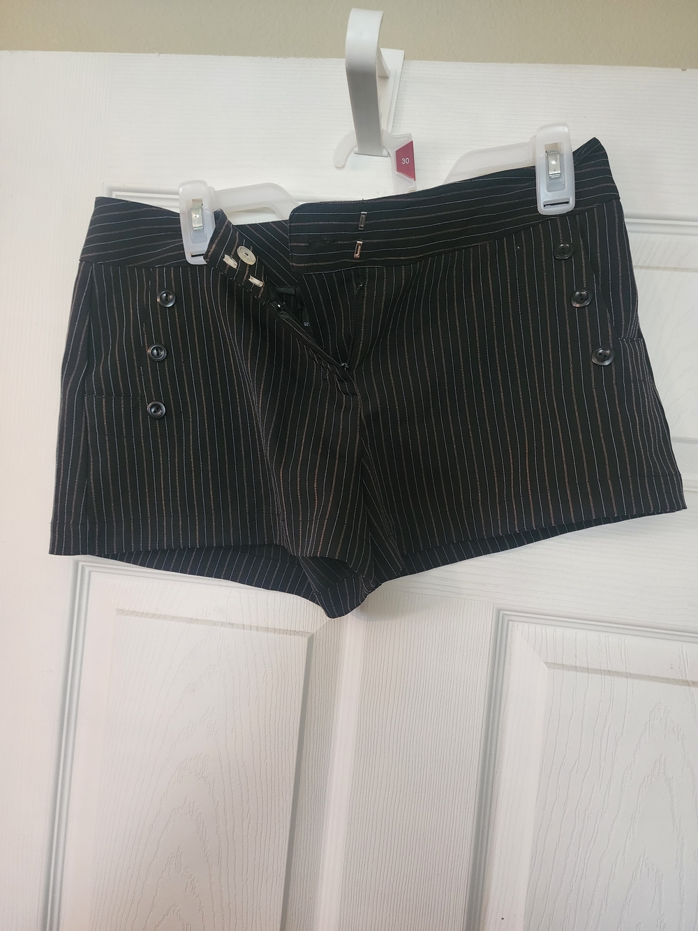 BCX Black Pinstripe Button-Detail Jean Shorts
